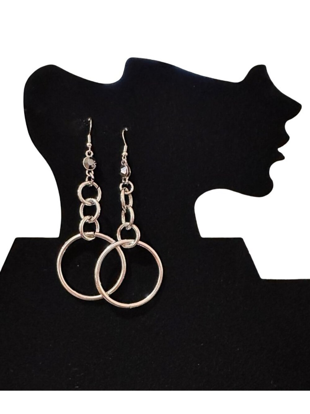 Silver Tone Chain Link Hoop Dangle Earrings Women 3 Inch Length NWOT